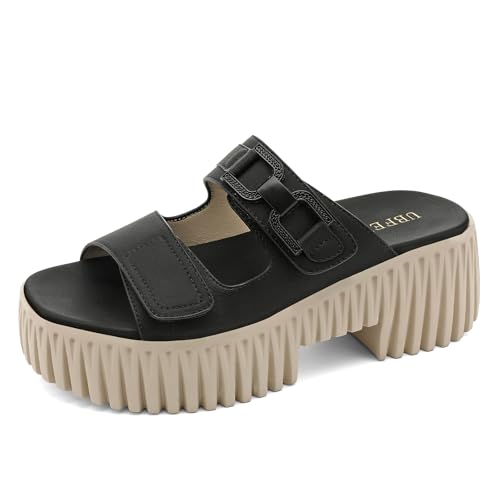 Image of UBFEN Womens Chunky Wedge Platform Sandals Adjustable Double-Strap Square | Toed Open-Toe Style Suitable for Outdoor Casual Wear