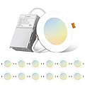Amico 12 Pack 4 Inch 5CCT Ultra-Thin LED Recessed Light with Junction Box, 2700K/3000K/4000K/5000K/6000K Selectable, 700LM Brightness, Dimmable Canless Wafer Downlight, 10W Eqv 60W-ETL&FCC