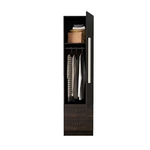 Image of Bniture Wooden Almirah for Clothes, Door for Bedroom, 1 Door Wardrobe with 2 Drawer & Hanging Space 3 Years Warranty (Flower Wenge)