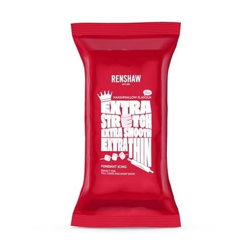 Renshaw White Extra Stretch, Smooth & Thin, Marshmallow Flavoured Fondant Icing, 1 kg (Pack of 1) - Ready to Roll Icing for Cakes