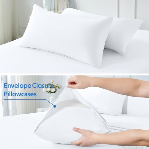 Image of Ice Fabric Cooling Pillowcases 2 Pack, Q-Max>0.5 Coolmax Pillow Cases with Envelope Closure, Silky Soft and Breathable Pillow Covers for Hot Sleepers, Fits King Size Pillows (20x36 Inches), White