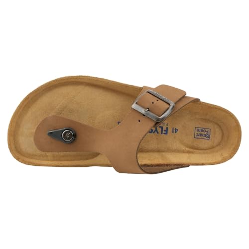 Image of 100% Genuine Leather Men's Sandals - Comfortable Cushioned Smart Foam Footbed, Slip-On Slides for Casual Summer Wear, Adjustable Fit, Durable Non-Slip Sole