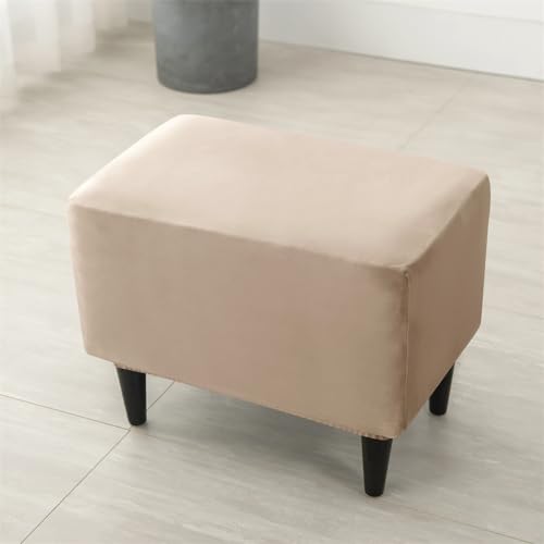 Highdi Footstool Cover Super Soft Velvet Ottoman Cover Stretch Solid Color Pouffe Cover Washable Rectangle Footrest Stool Slipcover with Elastic Bottom for Living Room Bedroom (Camel) - Cosy Home Interiors Highdi Footstool Cover Super Soft Velvet Ottoman Cover Stretch Solid Color Pouffe Cover Washable Rectangle Footrest Stool Slipcover with Elastic Bottom for Living Room Bedroom (Camel) - Image 2