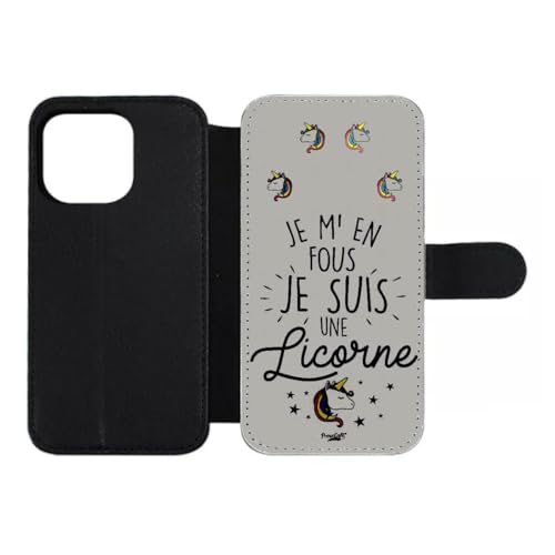 Etui cuir iPhone 15 Pro humour antichoc avec housse fermeture magnétique