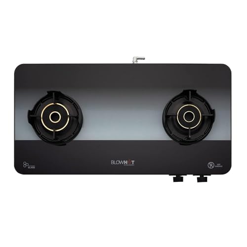 Image of BLOWHOT Premium Design 2 Burner Manual Ignition Gas Stove Slimmest ISI certified, Toughened Glass Cooktop, Stainless Steel Frame, 5 Year Warranty on Burner, Gas stove Valve and Glass (Sapphire Dual)