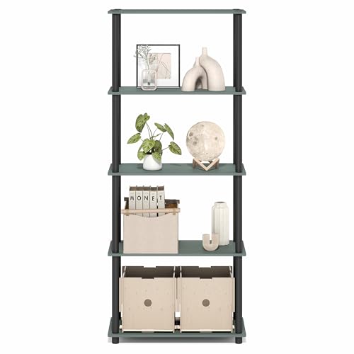 Image of Furinno Turn-N-Tube Storage Shelves, 5-Tier Book Shelf, Corner Shelf, Toolless Open Shelves, for Organization and Storage, Living Room, Garage, Home Office, Sage Green