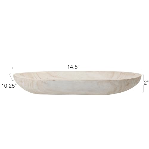 Bloomingville Hand-Carved Paulownia Wood Bowl with Whitewashed Finish by Bloomingville - Image 2