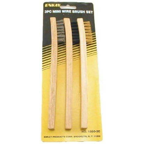 12 Pack Enkay 1660-3C 3-Piece Mini Wire Brush Set with Brass, Stainless and Nylon