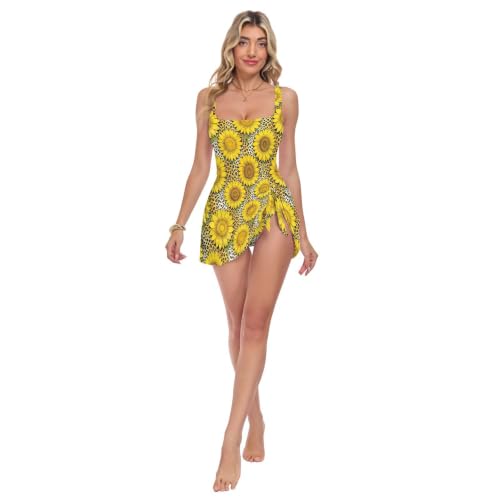 Maillot de bain une pièce tournesol léopard à larges bretelles pour femme