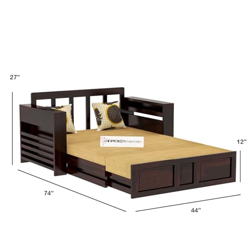 Image of Mamta Furniture Solid Wood Foster 2 Seater Sofa Cum Bed for Living Room | Two Seater Queen Size Sofa Bed for Home | Sofa Com Bed | Sheesham Wood Walnut