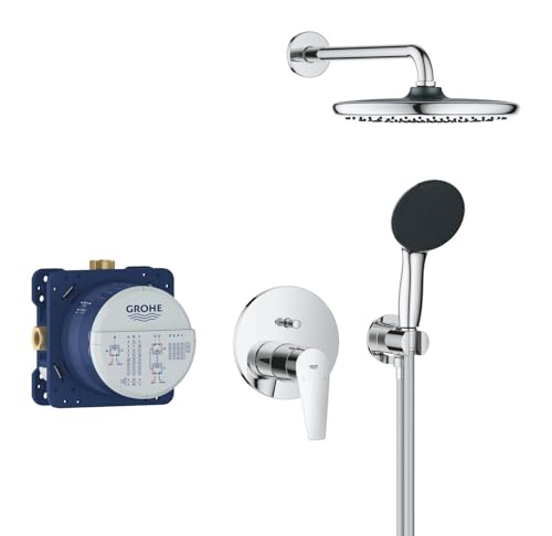 GROHE Start Edge Ensemble de Douche Encastré 2 sorties, Douche de Tête Vitalio Start 250, Douchette Vitalio Start 110 2 jets, Flexible 1,5 m, Chromé,...