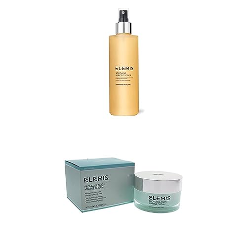 ELEMIS Soothing Apricot Toner, tónico facial calmante 200 ml + (Paquete de 1) Crema Pro-Collagen Marine, crema de día antiarrugas 100 ml