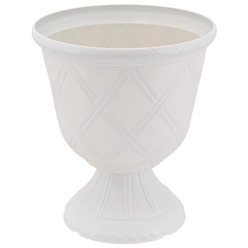 Arcadia Classic Decorative Garden Pot Planter for Indoor Plants, White, 10 x 11" Lattice Plastic Garden Urn - Thumbnail 2