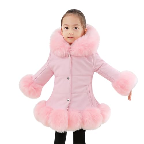 Girls Faux Leather Jacket with Fur Trim Toddler Thick Fleece Lining Thick Warm Coat Long Sleeve Kids Winter Jacket2