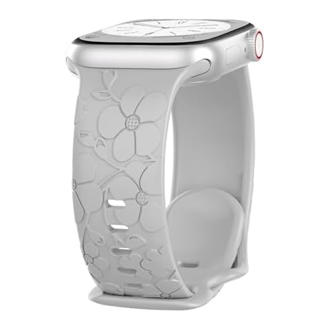 QCKANLJ Floral Engraved Band for Apple Watch Band 38mm 40mm 41mm 42mm 44mm 45mm 49mm Women,Soft Silicone Cute Embossed Flowers Bands for iWatch Series 9/8/7/SE/6/5/4/3/2/1/ Ultra Cover