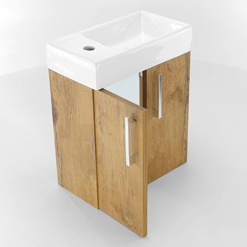 Paplinskimoebel - Lavandino Bagno Con Mobiletto 40 Cm Majorka, Ceramica, Mobile Bagno Con Lavabo, Mobile Lavabo, Mobiletto Sotto Lavandino - Marrone - 9