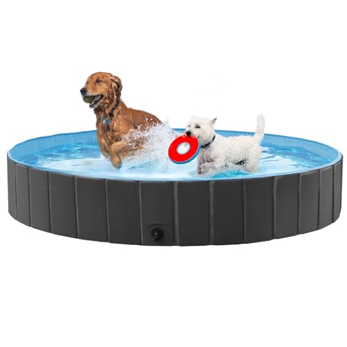 Yaheetech PVC Foldable Pet Paddling Pool Dog Swimming Pools Portable Puppy Extra Large Bathing Tub with Brush for Indoor Outdoor 180 x 30cm Black