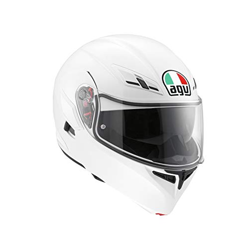 AGV Compact ST ECE 22-05 Solid Casco Moto Modulare Doppia omologazione ECE 22-05 P/J con Visierino Parasole, Bianco, M