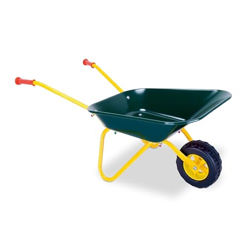 Relaxdays Schubkarre Kinder, rutschfeste Griffe, HxBxT: 43 x 74 x 36 cm, Metall, Kunststoff, Kinder-Scheibtruhe, grün