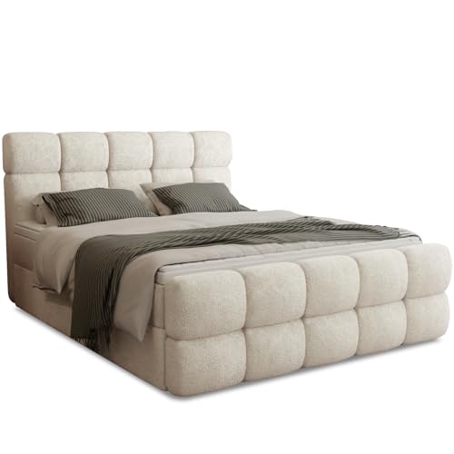 FurniDe24 Boxspringbett mit 2 Bettkästen, Taschenfederkernmatratze und Topper, Gepolstertes Doppelbett mit Kopfteil und Fußteil, Bouclé-Stoff, Polsterbett Leo (Anthology 03, 140 x 200 cm) FurniDe24 Boxspringbett mit 2 Bettkästen, Taschenfederkernmatratze und Topper, Gepolstertes Doppelbett mit Kopfteil und Fußteil, Bouclé-Stoff, Polsterbett Leo (Anthology 03, 140 x 200 cm)