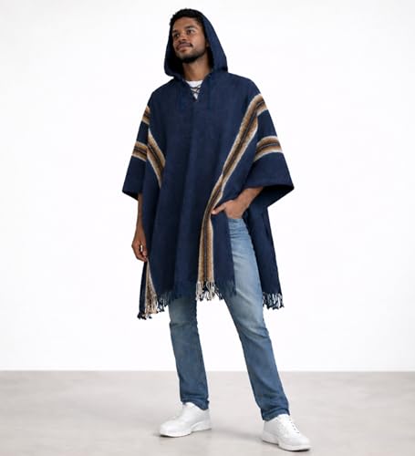 Gamboa Genuine Alpaca Poncho Mens Mexican Pancho Cowboy Western Adult Poncho with Hood