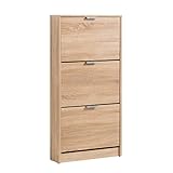 Homestyle4u 2165, Schuhschrank Schmal Braun Schuhregal hoch Schuhkipper Holz Schuhkommode Flur 3 Fächer 58 cm breit