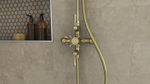 Image of Abbey 10 x 22 Shower Faucet Set with Handshower, Brushed Brass