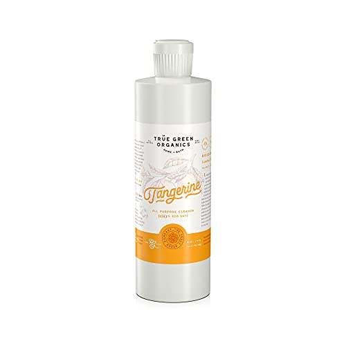 Organic Multi-Purpose Cleaner by True Green Organics - Non Toxic - Hypoallergenic - Hyper Concentrated - All Natural Ingredients - Cleans Glass & Solid Surfaces (Tangerine, 16 Ounce)