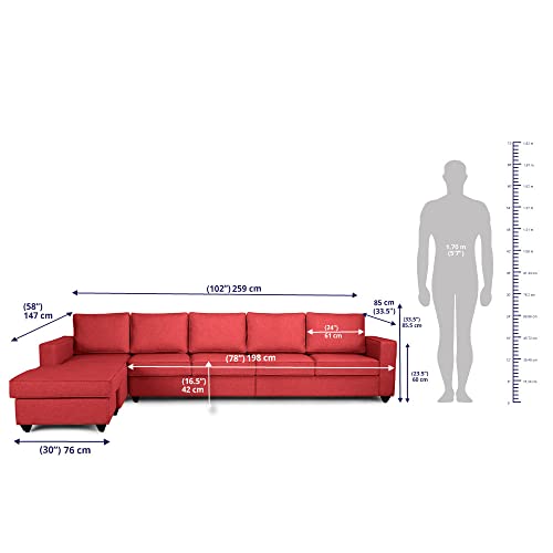 Image of Wakefit Sofa Set | 3 Year Warranty | Sofa 3 Seater, 3 Seater Sofa for Living Room, Wooden Sofa Set, 4 Seater + Left Aligned, Sofa for Living Room - Napper(Omega : Red)