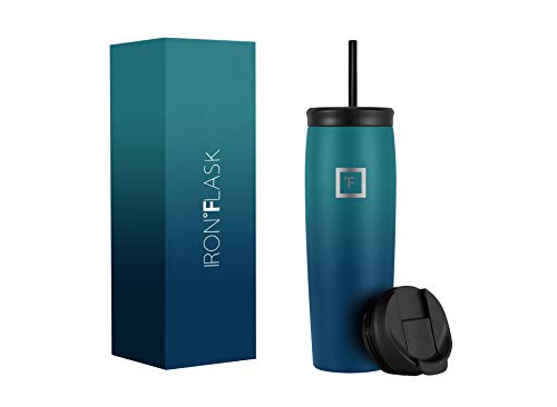 IRON °FLASK Vaso Nomad - 24 oz, 2 Tapas (Pajita/abatible), Botella de Acero Inoxidable aislada al vacío, Moderno de…