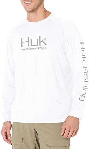 HUK Men's Pursuit Vented Long Sleeve Shirt | Long Sleeve Performance Fishing Shirt With +30 UPF Sun Protection, White, 3X-Large