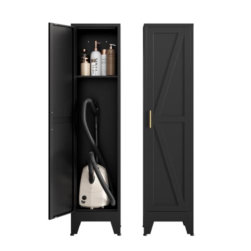 Image of Bevivog 67 inch Slim Storage Cabinet, Narrow Metal Broom Closet for Laundry Room Bathroom, Tall Slim Pantry Cabinets for Small Space