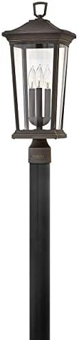 Hinkley Bromley Three Light 12V Outdoor Large Post Mount Lantern, Aluminum, Clear Glass, Driveways Walkways and Entryways, Low Voltage, Post Sold Separately, Oil Rubbed Bronze Finish