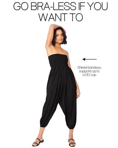 likemary Harem Pants Women Jumpsuits – Romper Pulls Down into Boho Cotton Pants – Petite Capri 2-in-1 Jumper with Pockets Black