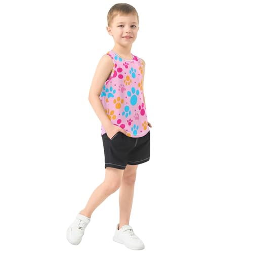 J JOYSAY Colorful Dog Paw Print Boys Tank Top Sleeveless Muscle Shirts Quick Dry Kids T-Shirts 3-15T4