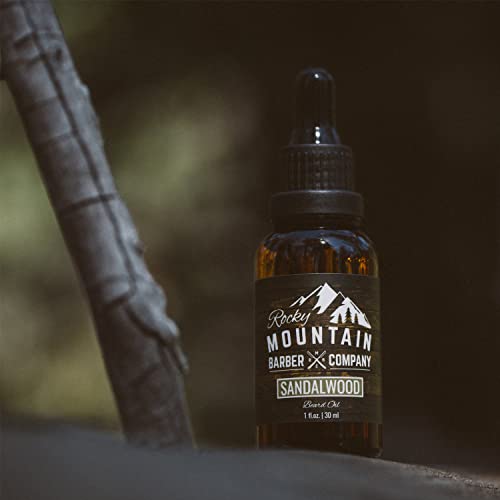 Rocky Mountain Barber Company Men’s Sandalwood Beard Oil Featuring Grapeseed Oil, Coconut Oil, Argan Oil And Real Sandalwood Essential Oil #TOP2