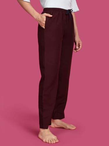 Image of KRYPTIC Women's 100% Pure Cotton Woven Pyjama | Mid Rise Relaxed Fit Full Length Nightwear Pant with Elasticated Drawstring Waistband & Side Pocket | Comfortable Lounge, Sleepwear & Casual Bottom Wear