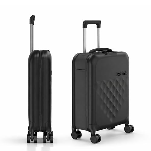 ROLLINK Foldable Flex 360 Carry-On Suitcase 21 Hardshell Luggage Double Spinner Wheels TSA Lock Lightweight & Durable Travel Case Scratch Water & Impact Resistant (Black)