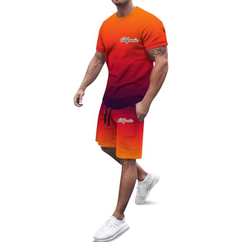 Ensemble t-shirt ample homme et short orange XL avec imprimé urbain