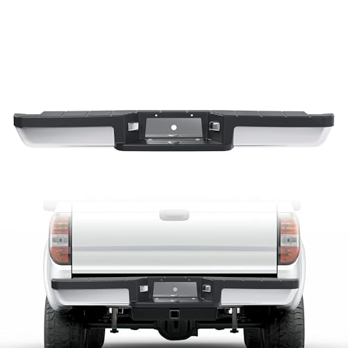 HECASA Rear Step Bumper Compatible with 1993-2011 Ford Ranger Fleetside/Styleside Supercrew FO1102306 with Brackets & LED Lights W/O Parking Aid Sensor Holes Chrome Silvery