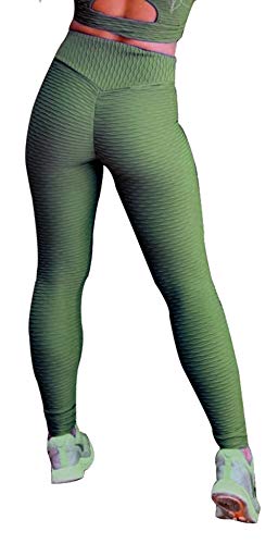 A. M. Sport Leggings Deportivos para Mujer Push up, Mallas de Mujer(Brocado Verde) - M