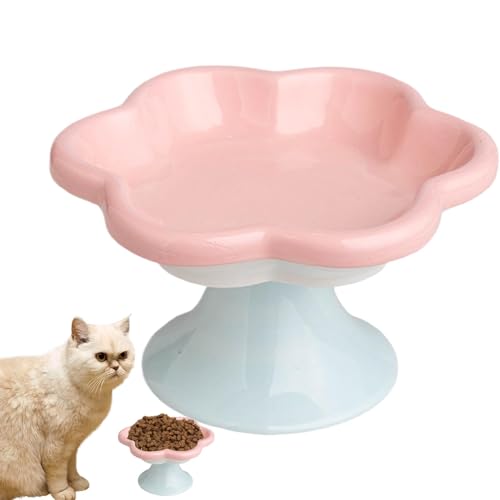 飼育猫皿、室内猫用飼育猫ボウル - 花の形をした高架キャットフードボウル - 小型犬、太った顔の猫、子猫用のセラミック製飼育およびペット用ウォーターボウル抗嘔吐