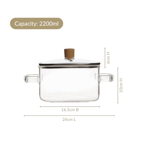 Image of Nestasia Borosilicate Glass Cooking Pot with Glass Lid (2200 ml) - Square Casserole with Air Vent Lid on Gas Stove | Microwave & Dishwasher Safe Durable Handi for Kitchen