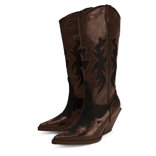 SIFINELAR Knee High Embossed boots Design Cowboy Boots