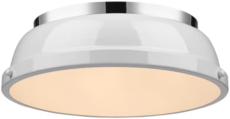 Golden Lighting 3602-14 CH-WH Duncan Flush Mount, Chrome with White Shade- Flush Mount Light Fixture, Flush Mount Ceiling Light, Ceiling Light Fixture, Light fixtures Ceiling Mount,