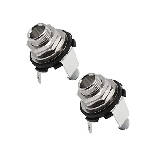 FLEOR 0.25 Inches Guitar Jack Socket Input Output Chrome 6.35mm Jack for Electric Guitar 2PCS, 2PCS Chrome