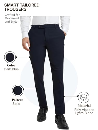 Image of Raymond Men's Slim Fit Mid Rise Poly Viscose Blend Flat Front Formal Trouser