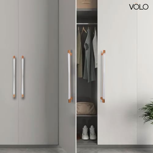 Image of VOLO Wardrobe Cabinet Handle - Sleek Pull Handle for Drawers, Wardrobes, Sliding Doors, and Cabinets in Kitchen, Bedroom, and Office (R-241) (2, Rose Gold, 288MM (12 Inch))