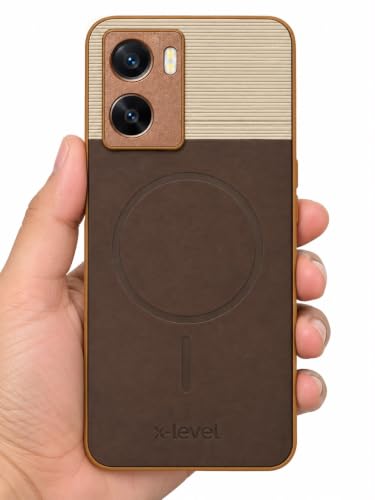 Image of Bintage Dual-Leather Mac Safe Design Phone Case| Soft Touch Finish | Full Camera Protectection Back Cover Compatible for Oppo CPH2473 /Oppo A77s / A57 - White & Choco Brown