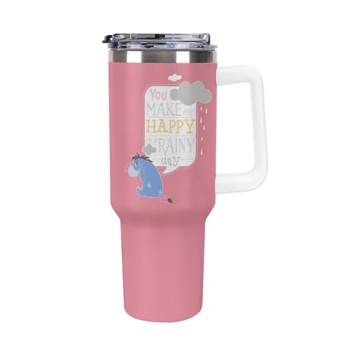 くまのプーさん イーヨー タンブラー 水筒 ドリンクカップ ウォーターボトル 大容量 ストロー 蓋付き 取っ手付き 保温 保冷 直飲み ステンレス 持ち運び 真空断熱 40オンス 1100m?